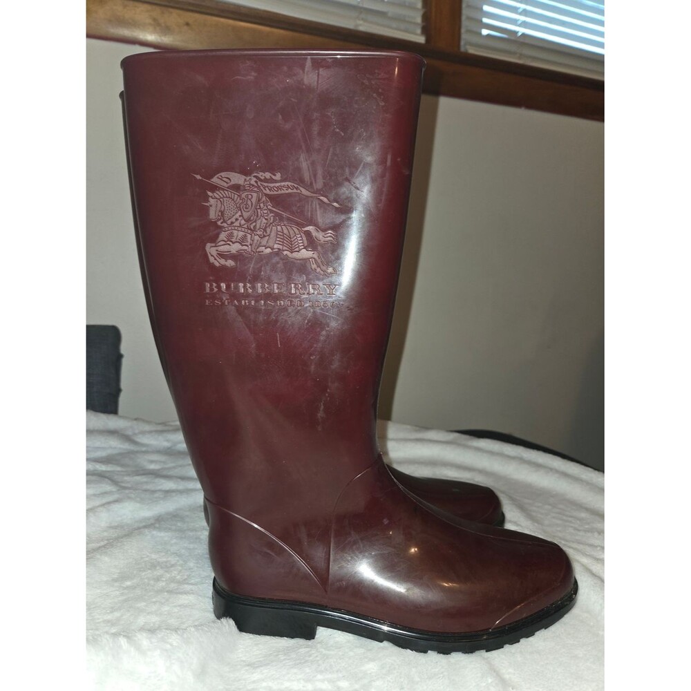Burberry Deep Burgundy Glossy Tall Rain Boots